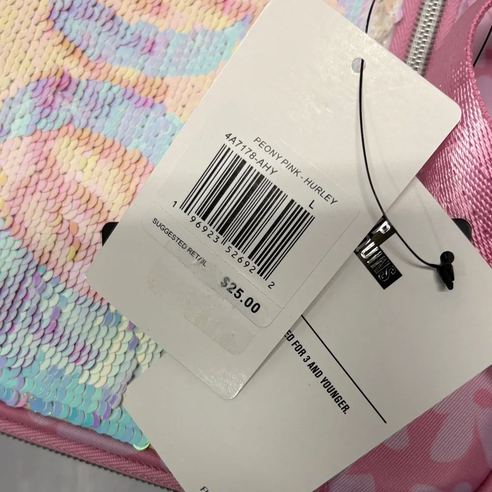 Set of 2 Hurley Lunch Box Tote Bags Flip Sequins Peony Pink Black Zebra NWT